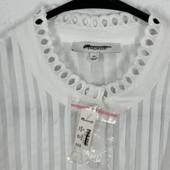 Madewell White Lace‎ Crochet Tuxedo Pleat Tunic Dress XL Cottagecore Cute NWT - Image 7
