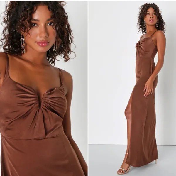 LULU's Elegant Sexy Prom Wedding Bridesmaid Satin Chic Romantic Satin Maxi - Image 3