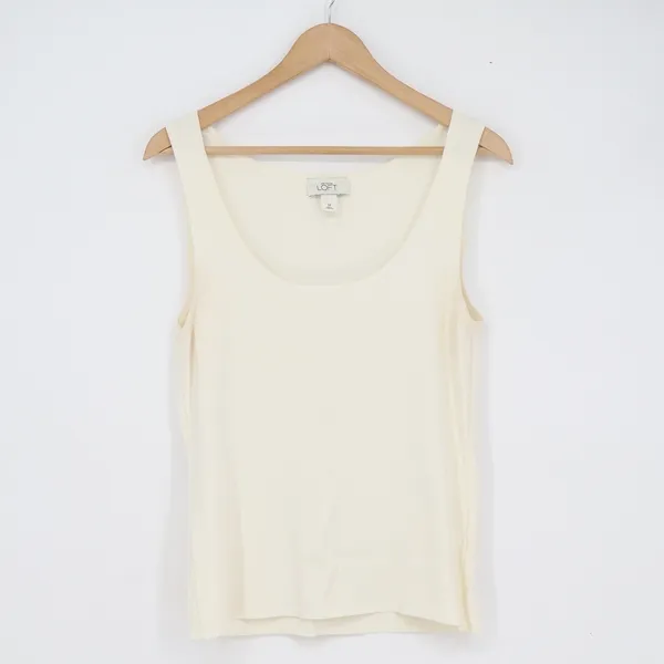 Ann Taylor Loft Womens Medium Cream Knit Scoop Neck Sleeveless Tank Top Shell - Image 2