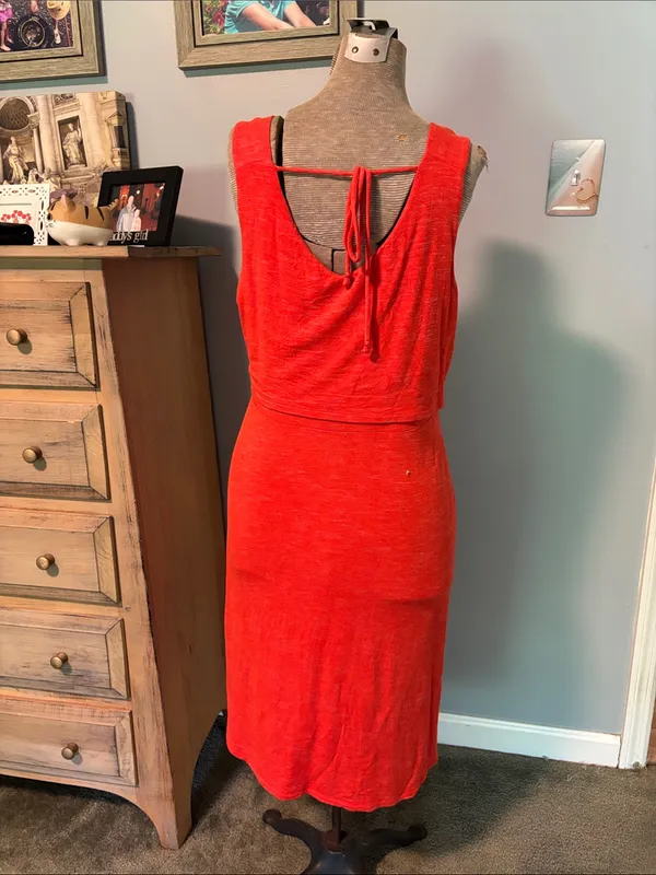 CAbi The Weekend Dress #5792 Bright Coral Layered Sleeveless Midi Dress - Image 5