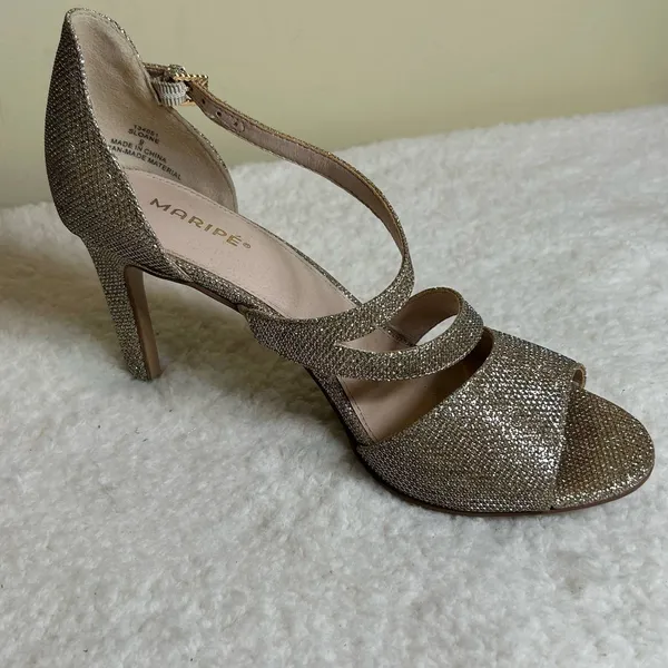 Maripé Heels Womens‎ 9 Gold Sloane Glitter Stiletto Wedding Formal Holiday Party - Image 4