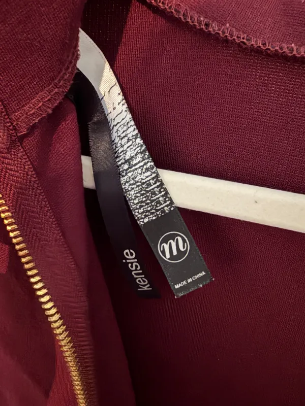 Kensie Burgundy Gold-Zip Long-Sleeve Ponte Midi Dress - Image 6