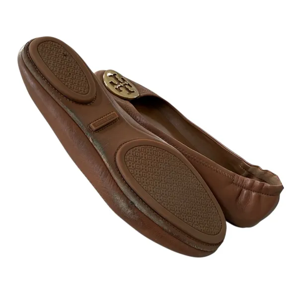 Tory Burch Brown Leather Minnie Travel Ballet Flats with Gold Logo - Image 7