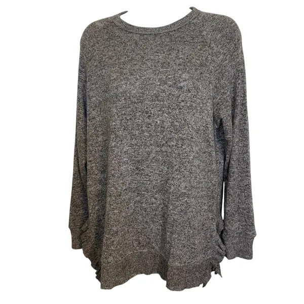 ANTHROPOLOGIE POSTMARK Oversized Marbled Gray Ruffled Trim Gia Sweater‎ Medium - Image 2