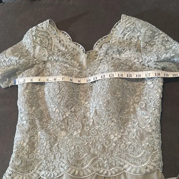 Women’s Full Length Gray Chiffon & Lace Appliqué Formal Dress Zip Back Size 10 - Image 10