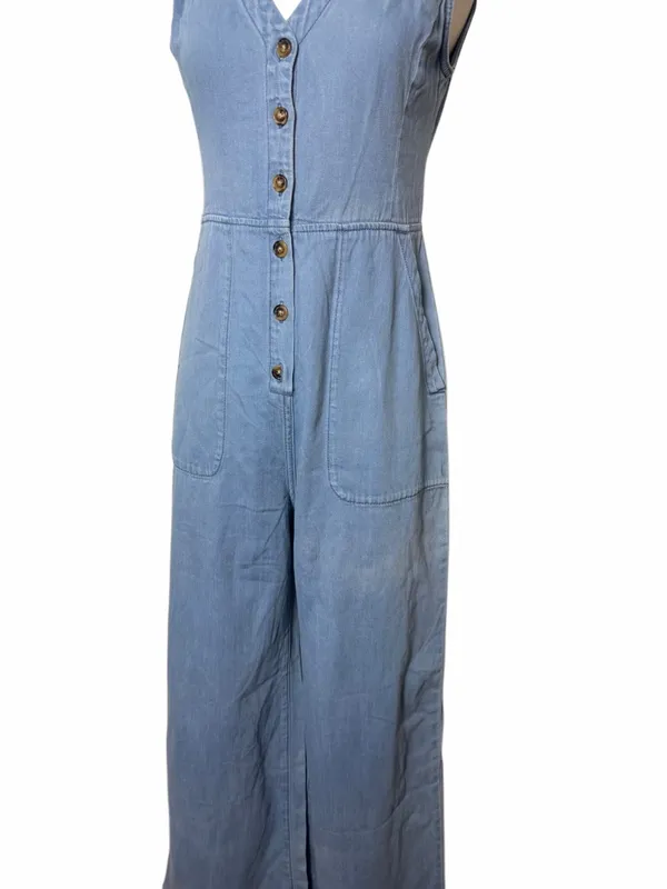 BCBGMAXAZRIA V-Neck Light Denim Jumpsuit - Image 3