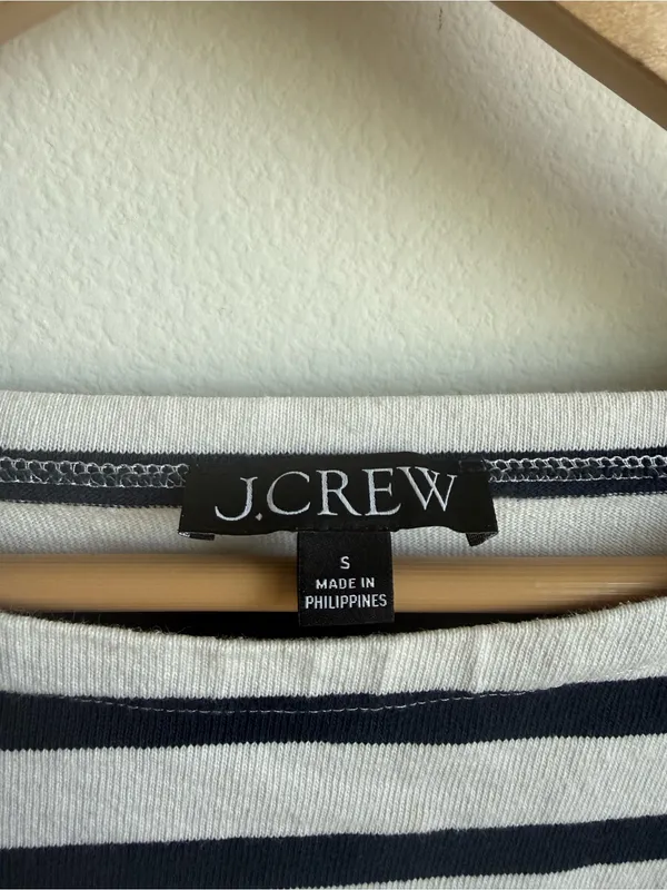 J.Crew Classic Mariner Boat Neck Striped Tee Navy White Size Small - Image 3
