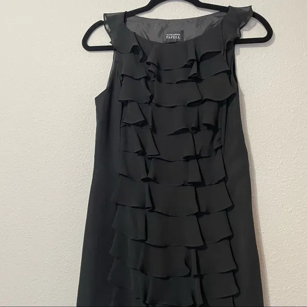 Adrianna Papell Black Ruffled Layered Mini Formal Dress Womens XS Cocktail Party - Image 2