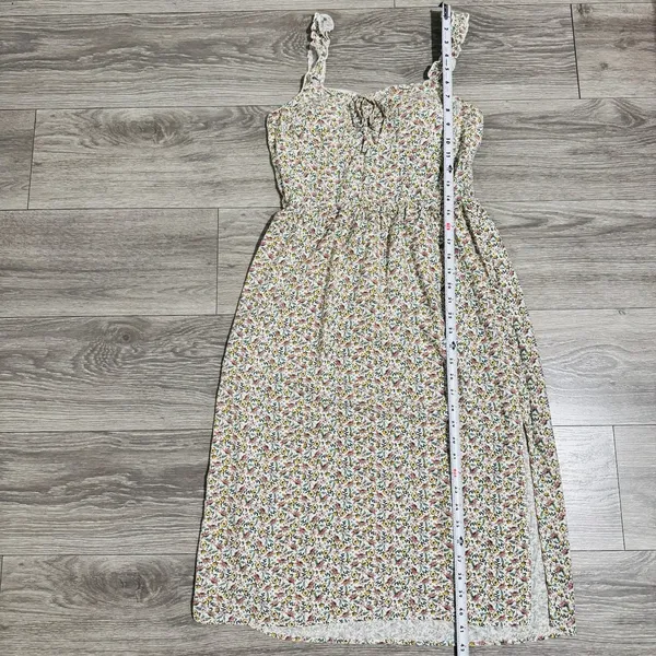 AUW L Green Floral Smocked Tie-Front Ruffle Strap Slit Midi‎ Dress Padded Bra - Image 12