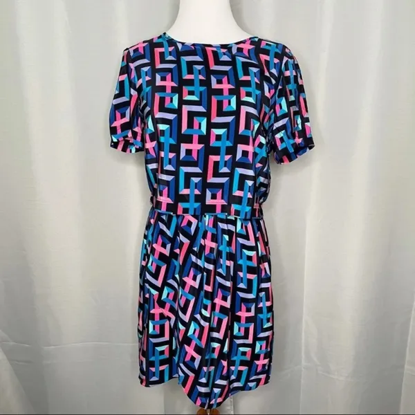 Amanda Uprichard Geometric Bright 80s Style Dress One Piece Two Piece‎ Look Silk - Image 7