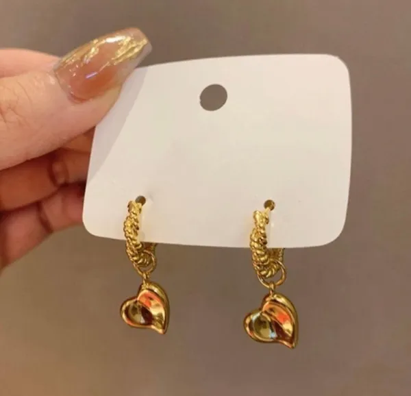 18K Gold Plated Love Heart Dangle Drop Earrings for Women - Image 3