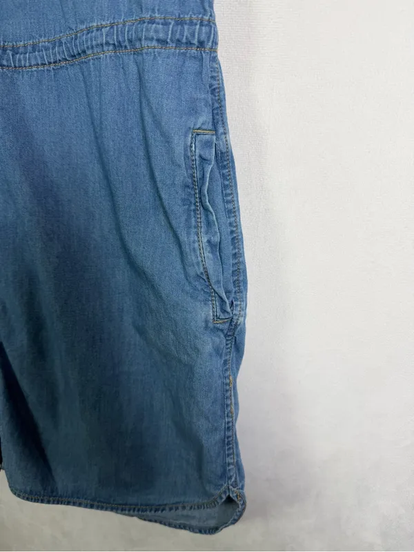 PAIGE Women’s Chambray Denim Boho Shirt Dress Drawstring Waist Pockets Blue Sz S - Image 4