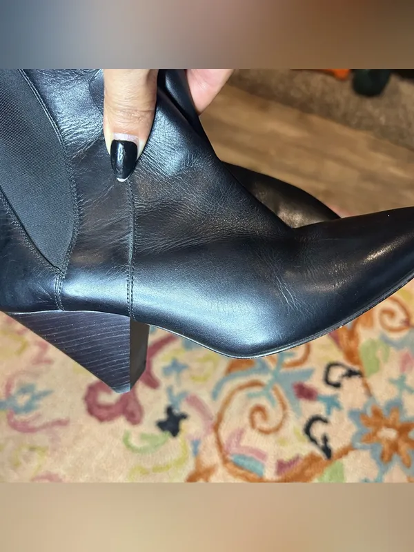 Veronica Beard Lada ConeHeel Black Leather Chelsea Booties Size 36.5 US 6.5 - Image 6