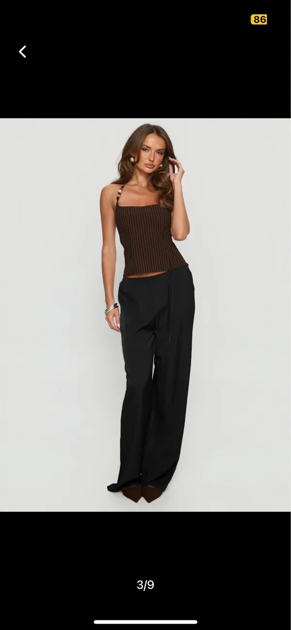 Princess Polly Cherise Bead Detail Top Brown Pinstripe - Image 2