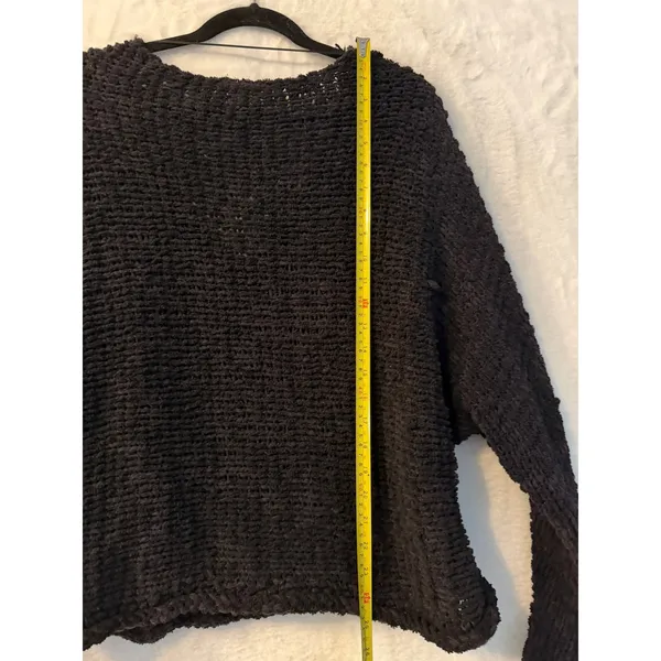 Free People Black‎ Chunky Knit V-Neck Batwing Sleeve Oversized Sweater Small - Image 10