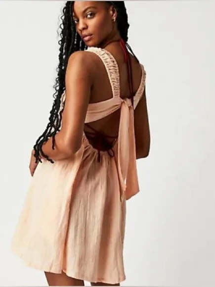 Free People Blissful Breeze Gauzy Cotton Linen Orange Mini Dress Women's M - Image 2