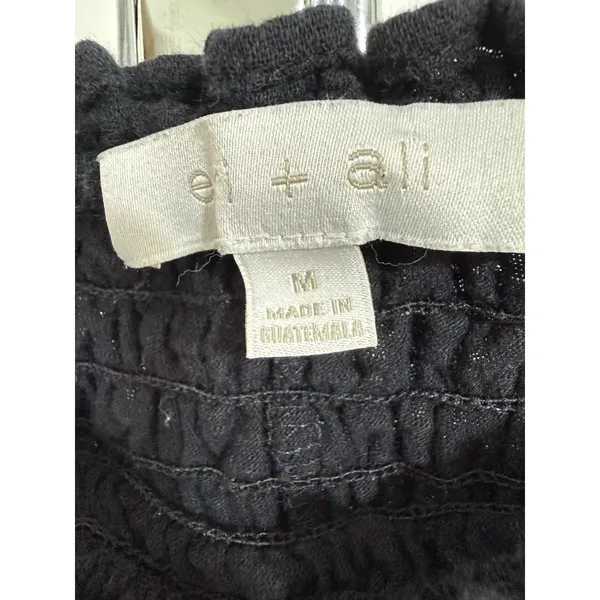 Eli + Ali Black Smocked Peplum Cami Top Womens M Tie Straps Cottagecore Peasant - Image 4