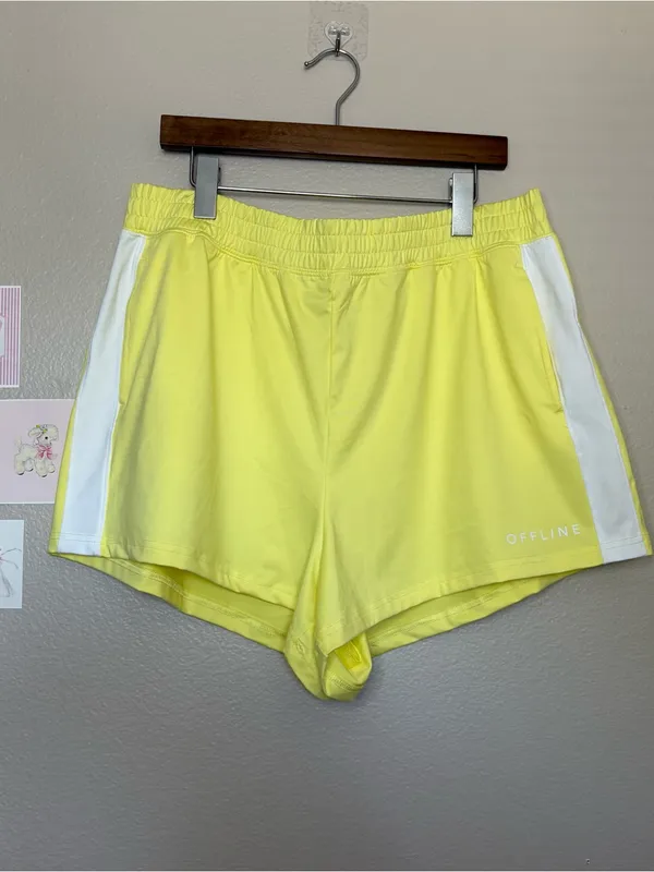 Offline aerie yellow white shorts gym casual workout plus size XL summer beach - Image 3