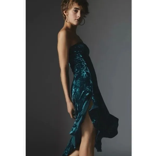 Urban Outfitters Silence + Noise‎ Velvet Strapless Midi Dress Dark Grunge Romantic Size S - Image 3