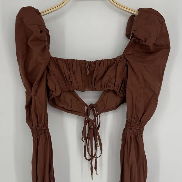 House of CB Molly Shirred Top XS Chocolate Puff Sleeve Romantic Cottagecore Sexy - Image 8
