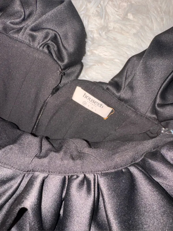 NEW House of CB SELENA Black Satin Puff Off the Shoulder mini Dress sz XS - Image 6