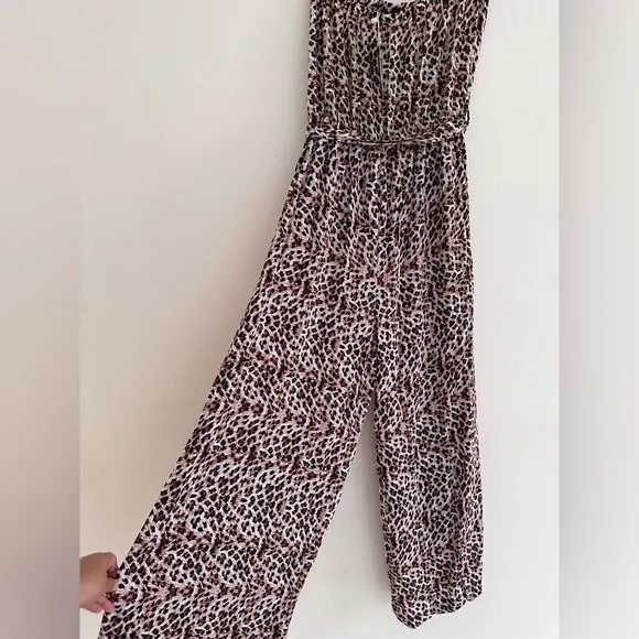 Simplee Belted Leopard Wide Leg Tube Jumpsuit - Image 2