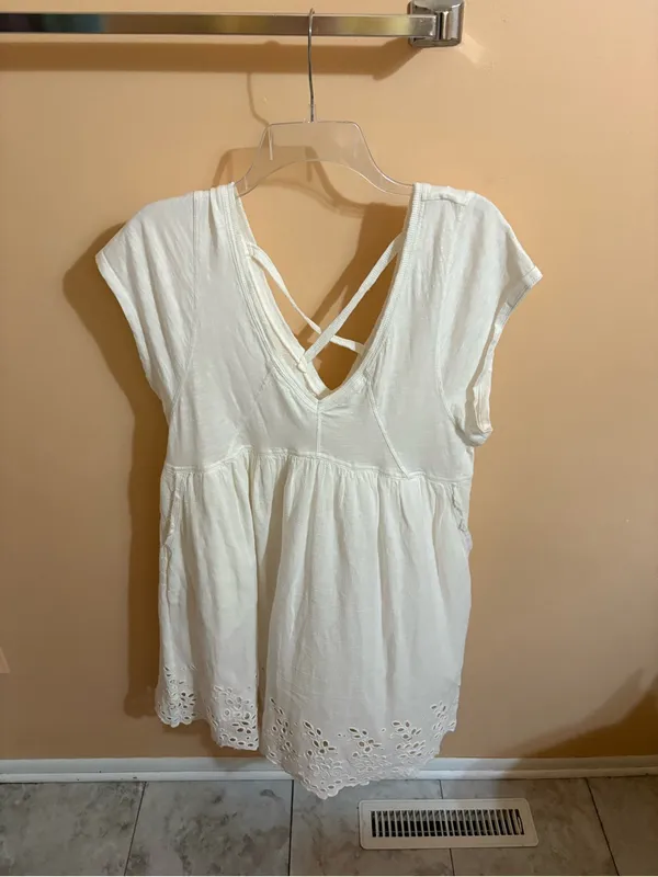 NWT Daily Practice Anthropologie White B-Neck Eyelet Trim Babydoll Dress - Image 3