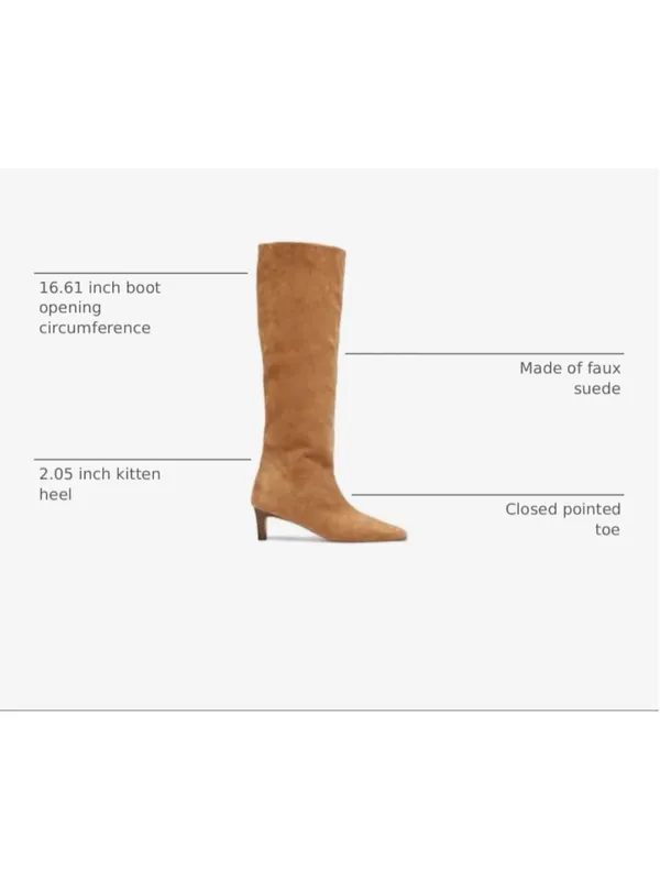 NEW Knee High Vegan Suede Boots Wide Calf Kitten Heel Pointed Toe 7 - Image 5