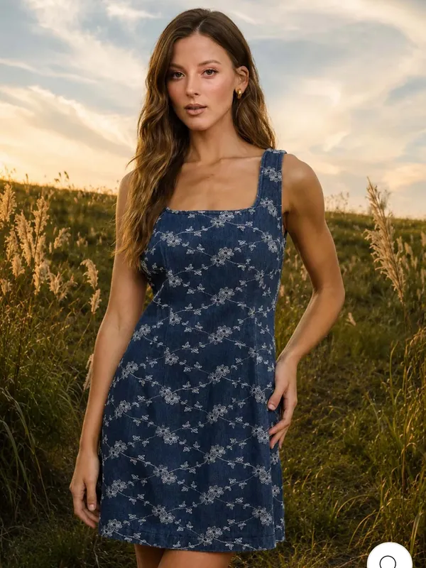 Blu Pepper Floral Embroidered Denim Mini Dress – Small (NWT) - Image 4