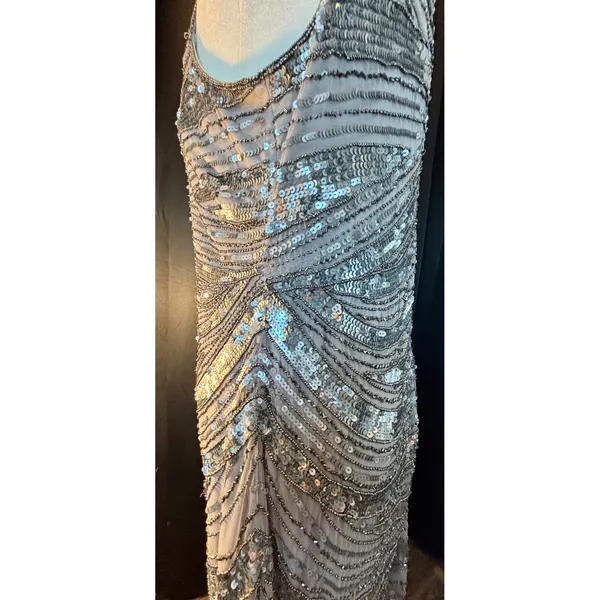 Patra Vintage Sequin Beaded Cocktail Dress Silver Art Deco Gatsby Sz 16 RN 65518 - Image 10