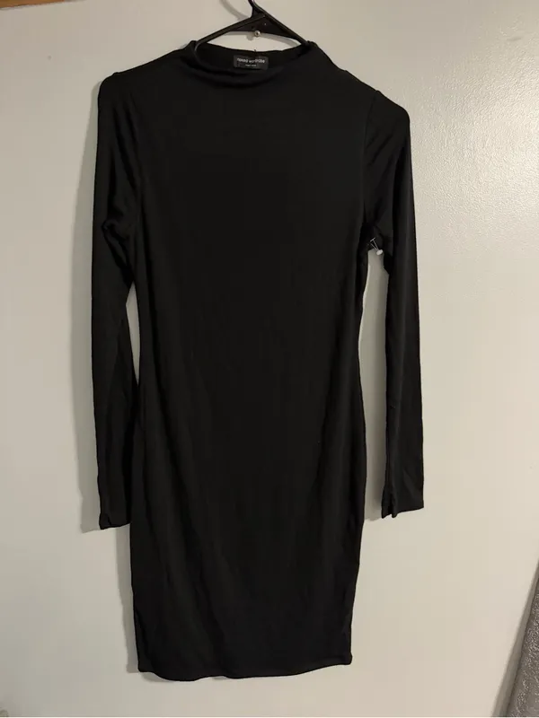 naked wardrobe Black Long Sleeve Bodycon Mini Dress - Image 2