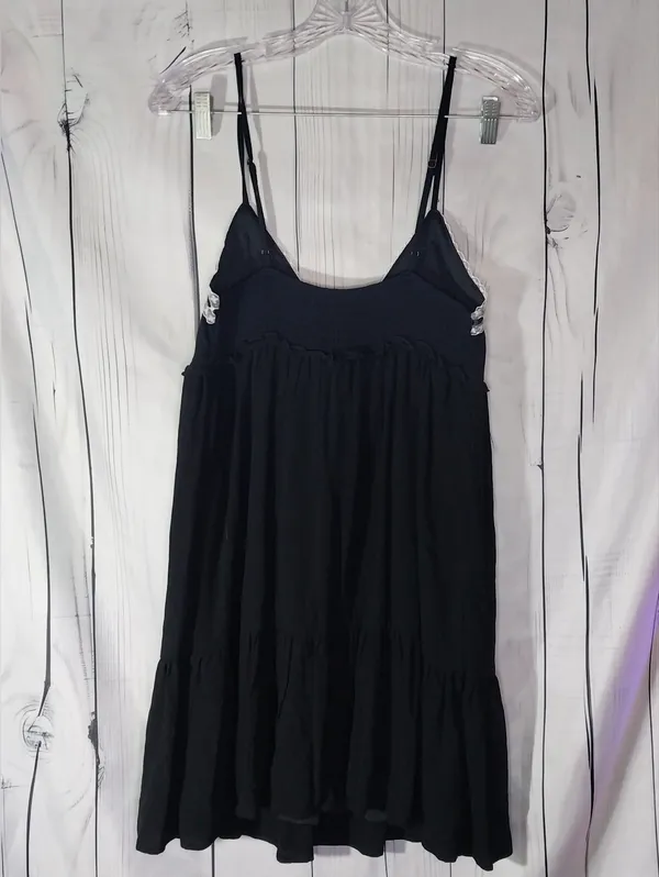 Aeropostale Solid Black V-Neck Lace Trim Tiered Babydoll Mini Dress NWT - Image 2
