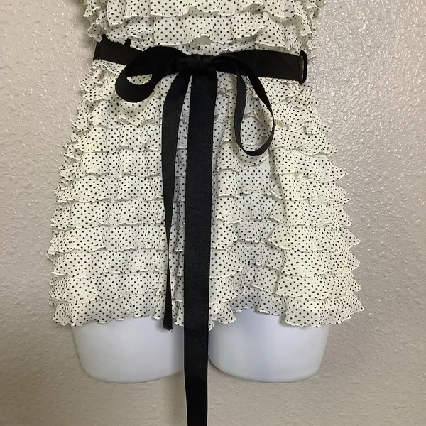 A'Gaci Vintage Y2K Polka Dot Ruffle Retro Preppy Twee‎ Stretch Bow Detail Blouse L - Image 3