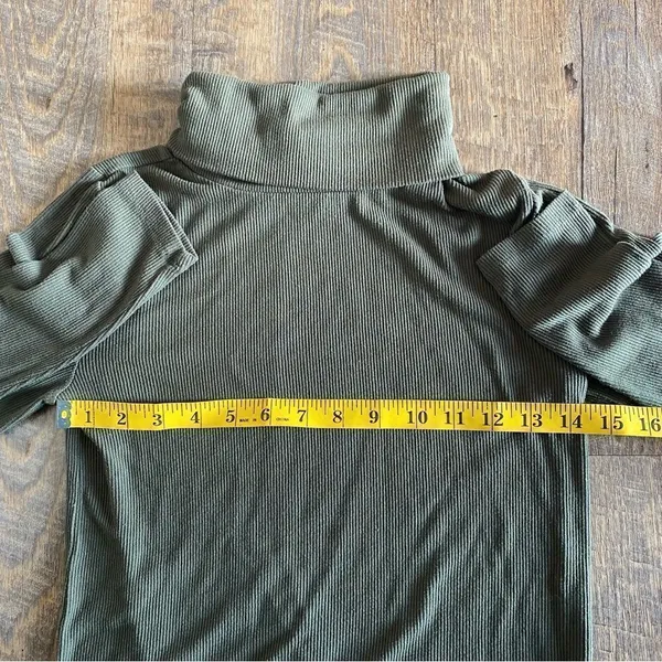 Loft Turtleneck Shirt Ribbed Long Sleeve XS Stretch Olive Green - Image 9