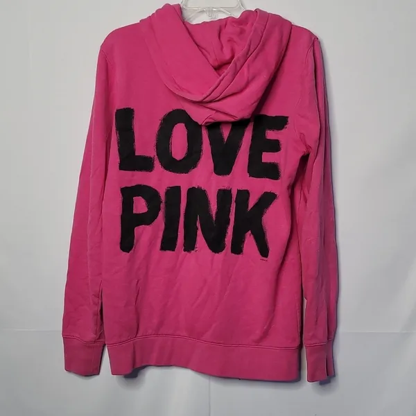 PINK - Victoria's Secret hooded hoodie zip up sweatshirt sz Medium - Image 2