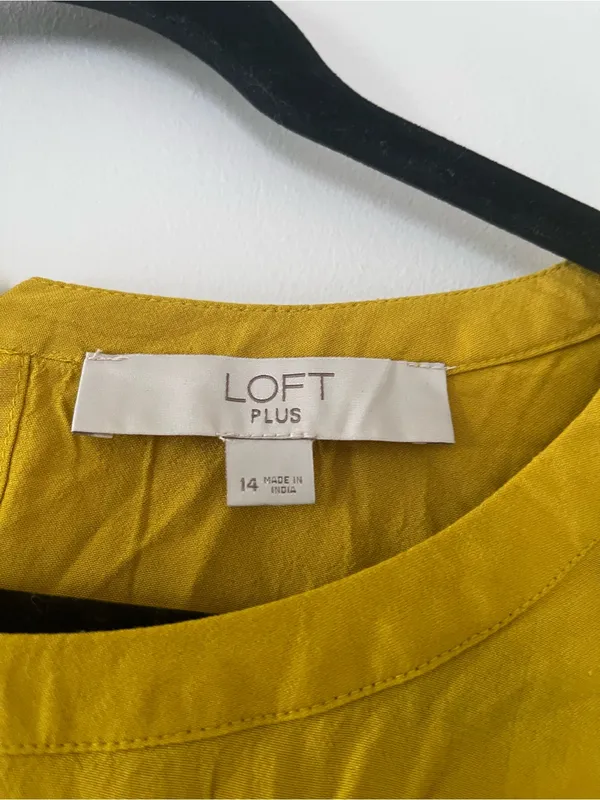 Loft Mustard Yellow Babydoll Peasant Blouse 14 Cottagecore Eyelet Embroidered - Image 2