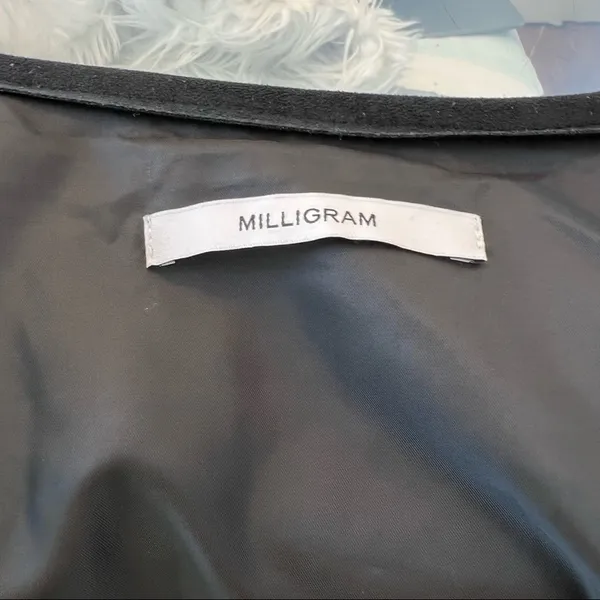 Milligram Womens Teddy Jacket Full Zip Black Zipper Pocket Faux Suede Drawstring - Image 9