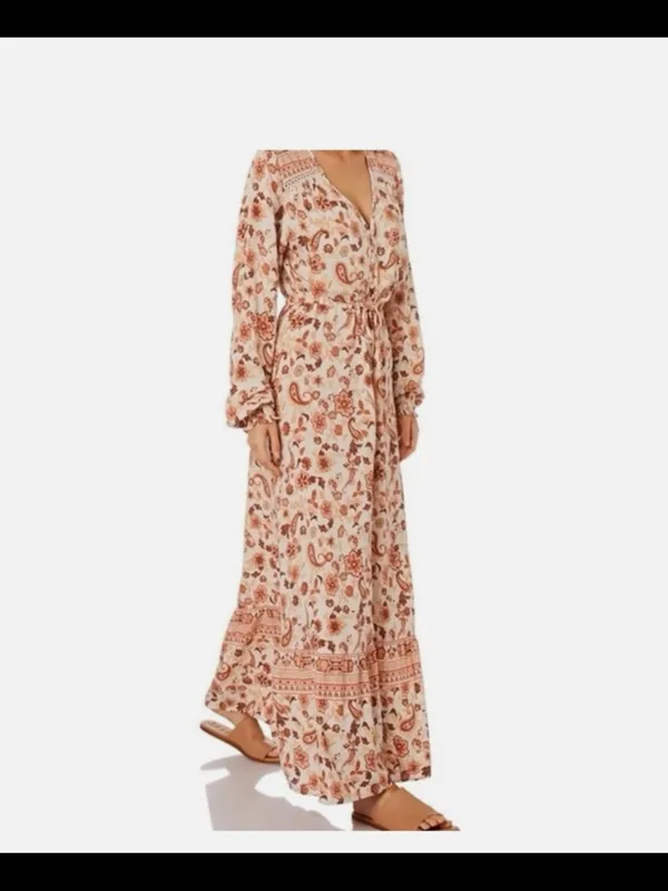 Rip Curl Cream Paisley Long Sleeve Boho Midi Dress Medium - Image 3