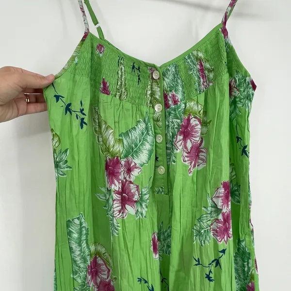 Soft‎ Surroundings Green Floral Crinkle Maxi Slip Dress Women's M/L - Image 4