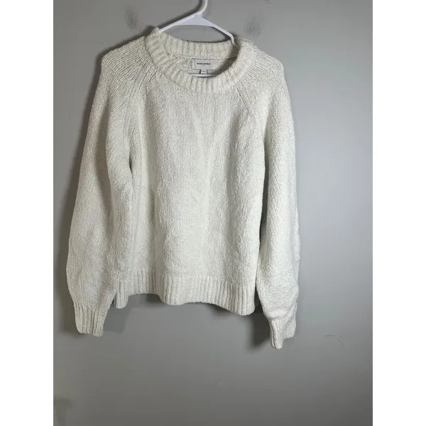 Banana Republic Boucle‎ Pullover Sweater White Merino Wool Blend Large 514676-02 - Image 2