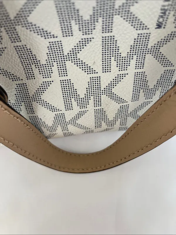 Michael Kors White & Beige Logo Satchel with Gold Hardware - Image 14