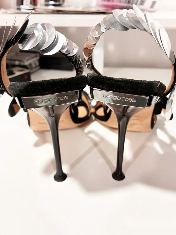 Sergio Rossi Women's SR Milano Paillette Sandal Silver Sequin Heels US Size 9.5 - Image 5