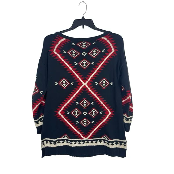 Lauren Ralph Lauren Southwestern Aztec Black Red Knit Sweater Womens M READ - Image 2