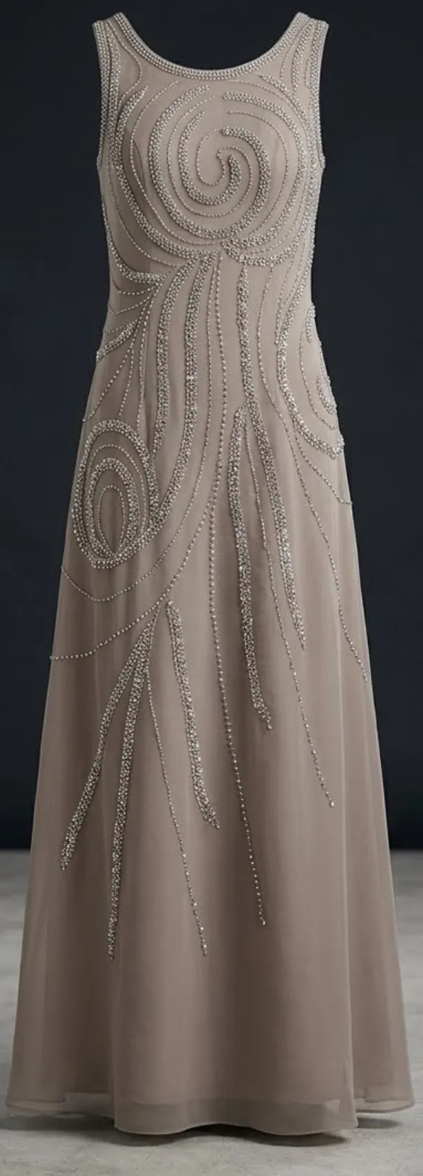 Wedding Dress Taupe/Silver& pearl Beaded Formal Gown Dress size 12 - Image 3