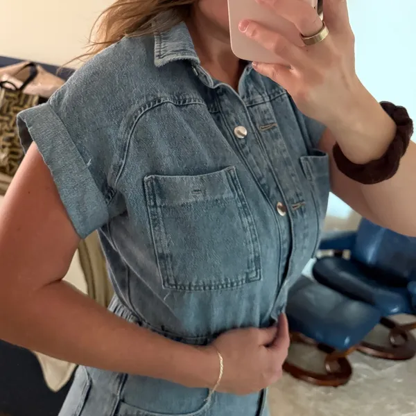 Zara denim jean short sleeve romper size small! - Image 4