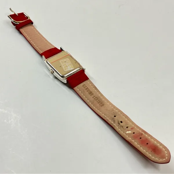 Pedre | Vintage Red Genuine Leather Silver Watch - Image 3