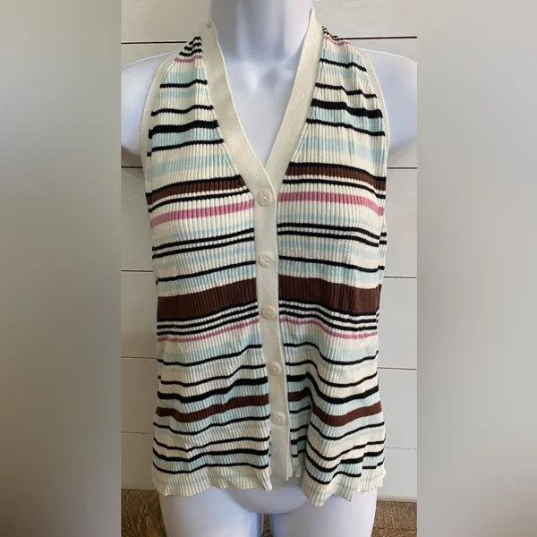 Abercrombie & Fitch Women’s Sz XL Striped Ribbed Halter Sweater Vest - Image 5