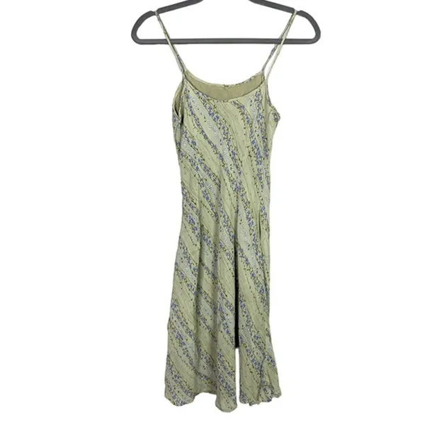 Zara Shimmery Floral Print Spaghetti Strap Slip Midi Dress Lined 10 Green Purple - Image 4