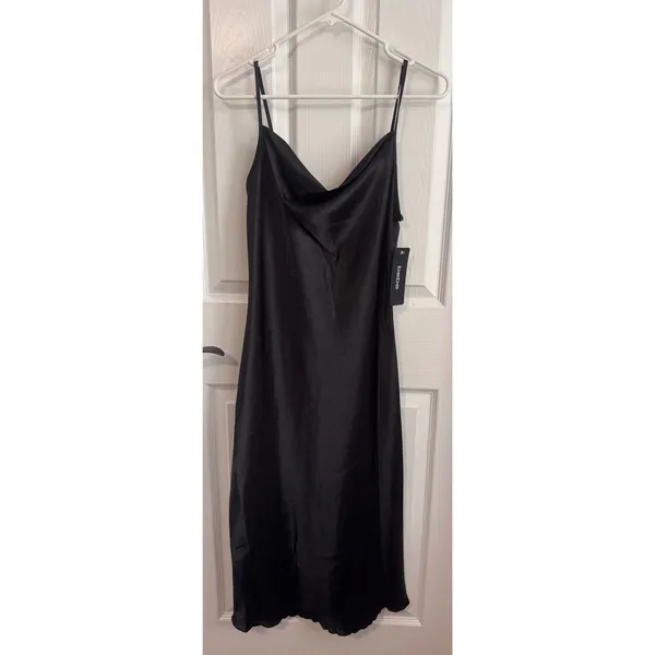 Bebe Black Satin Slip Dress Women's Small NWT Cowl Neck Midi Spaghetti Strap - Image 2