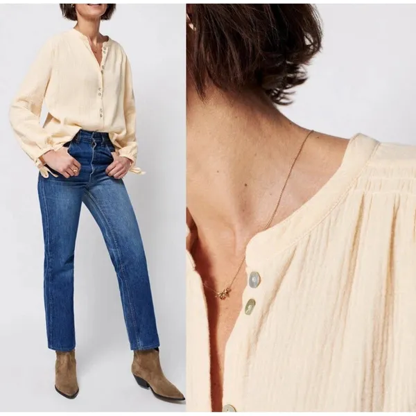 Faherty Everleigh Dream 100% Organic Cotton Gauze Shirt Top‎ Cream Women Size M - Image 2